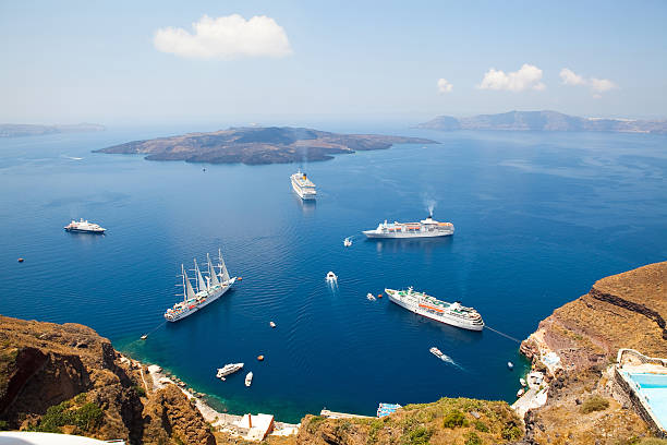istock Cruise ships in Santorini, Greece 179070459