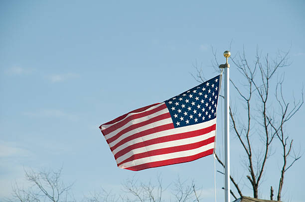 istock American Flag in Winter Sky 179070501