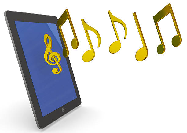 tablet e musica - 3d - newspaper digital tablet digitally generated image note pad foto e immagini stock