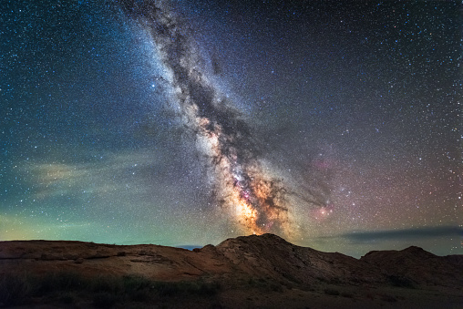 Scenic view of star field against sky at night .Hami, Xinjiang, China