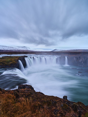 Goðafoss waterfall during winter day at Iceland.