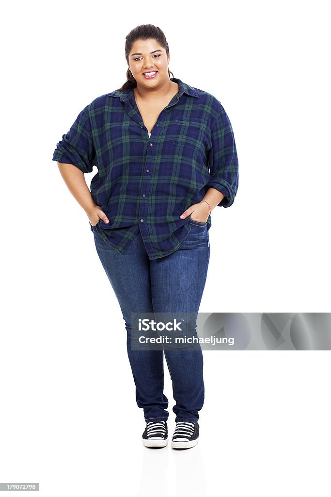large woman in jeans beautiful large woman in jeans isolated on white background Women Stock Photo