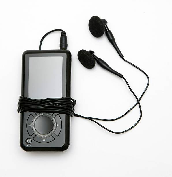 istock Black old MP3 player with headphones 179073042