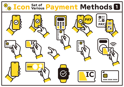 Simple icon set of various payment methods. Vector data is not converted to outlines, so you can change the thickness.