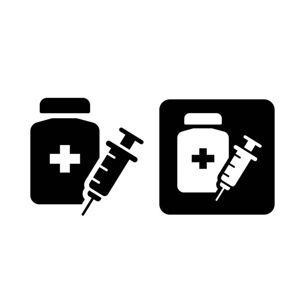 zestaw ikon strzykawki - syringe silhouette computer icon icon set stock illustrations