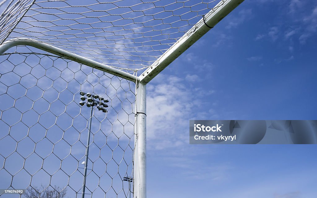 Soccer Gate Corner of the soccer gate against blue sky. Backgrounds Stock Photo