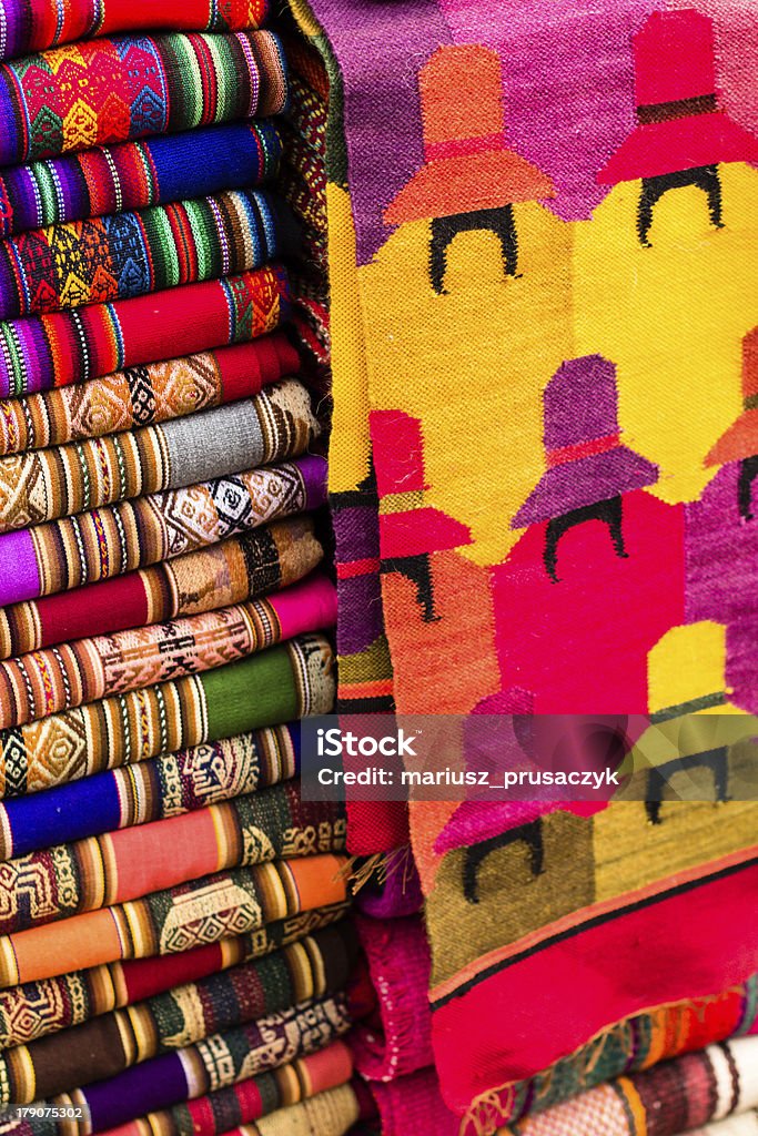 Colorful Fabric at market in Peru, South America Humahuaca Stock Photo