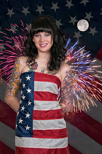 istock Woman at Fireworks in a Flag 179075706