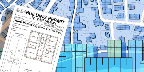 Building Permit concept with imaginary General Urban Plan and cadastral map