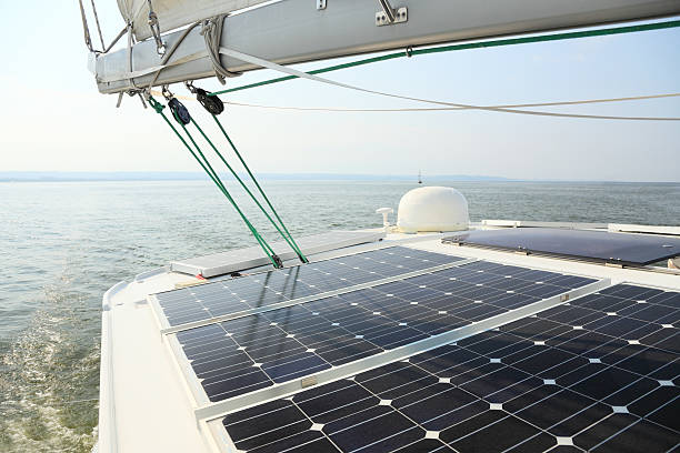 istock Solar Panels charging batteries aboard sail boat 179076150