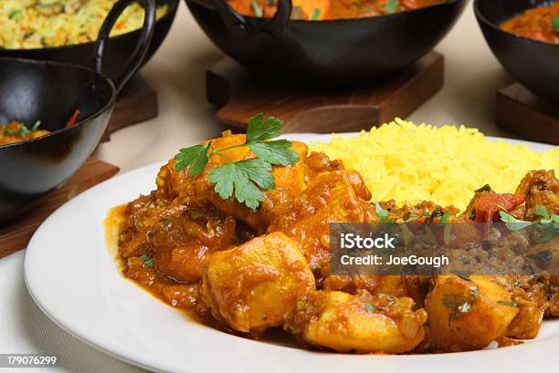 Indian Curry Meal Stock Photo - Download Image Now - Balti Dish, Basmati Rice, Black Color