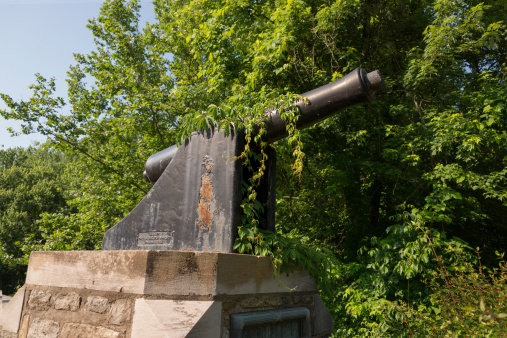 This Civil War Cannon sits atop stone bridge pillars at US Grant's birthplace.