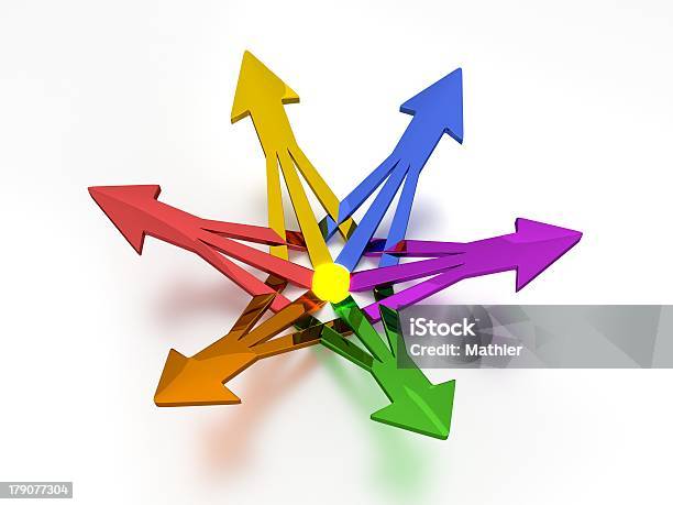 3 D Pfeilsechs Farben Stockfoto und mehr Bilder von Zahl 6 - Zahl 6, Pfeil, Mit dem Finger zeigen