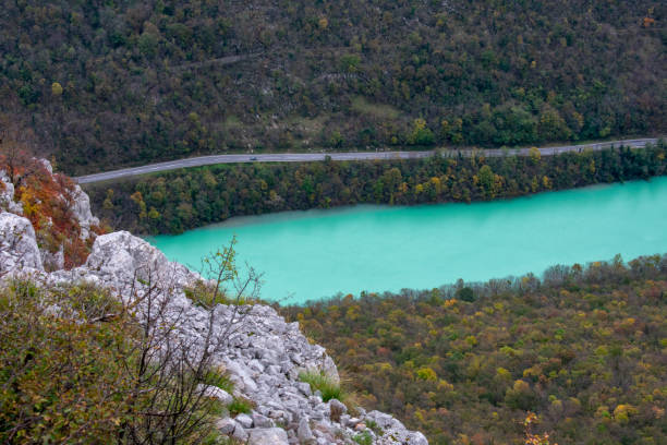 Mount Sabotino, Soča River stock photo