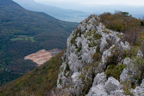 Mount Sabotino and Salcano quarry, Italy - Slovenia stock photo