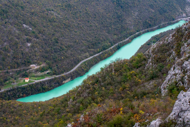 Mount Sabotino, Soča River stock photo