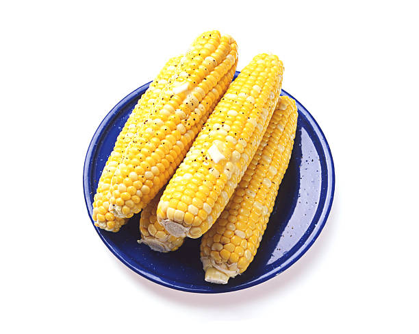 Corn on Blue Plate stock photo