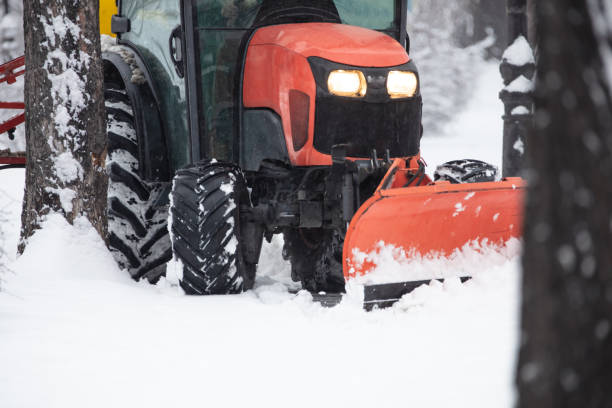 istock Tractor cleaning urban park paths on a cold snowy day. 1790795635