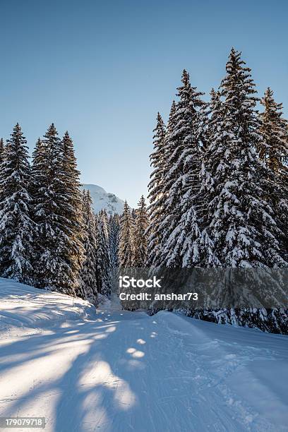 Sunny Ski Slope Near Megeve In French Alps France Stock Photo - Download Image Now - Activity, Blue, Clear Sky