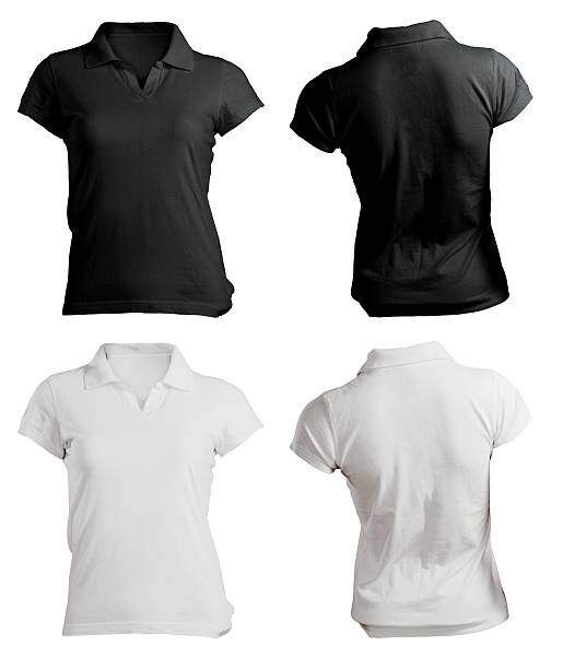 istock women's polo shirt template, black white, front and back 179079873