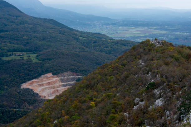 Mount Sabotino and Salcano quarry, Italy - Slovenia stock photo