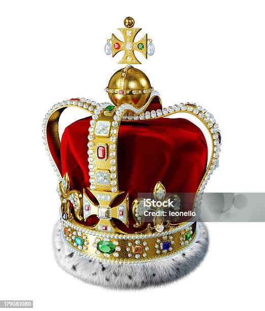 Royal Gold Crown With Many Jewels And Decorations Isolated Stock Photo - Download Image Now