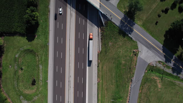 Overhead View of a Semi Truck on the Interstate in Pennsylvania