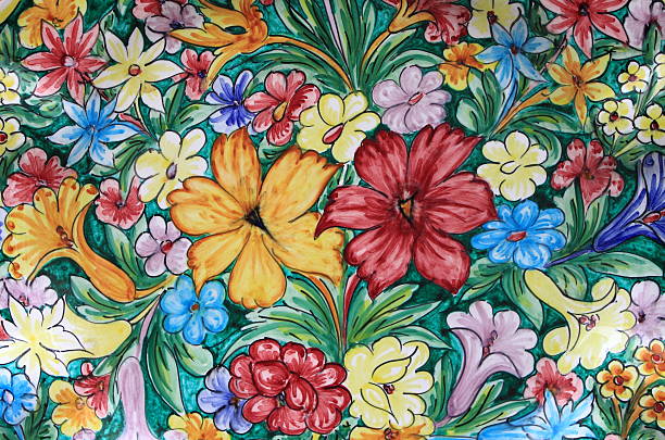 Closeup of a traditional colorful sicilian pottery
