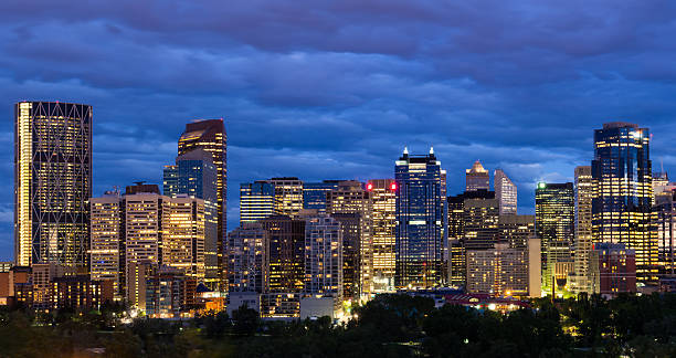 Night time shot of Calgary Downtown stock photo