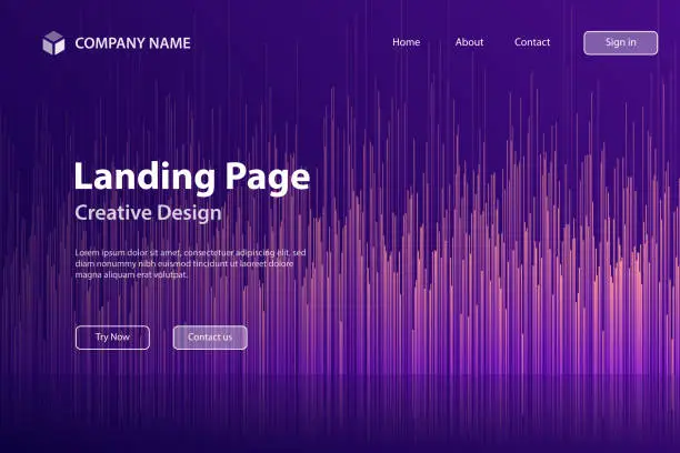 Vector illustration of Landing page Template - Abstract background with vertical lines and Purple gradient