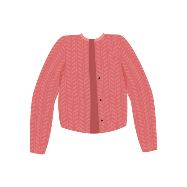 Knitted red wool cardigan for woman with rib and buttons, fashion knitwear Knitted red wool cardigan for woman with rib and buttons, fashion knitwear vector illustration red clothing stock illustrations