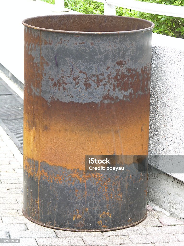 metal bin "large metal bin for burning papers and other materials, in public area, for Chinese traditional festival, worship, Buddhism" Ash Stock Photo