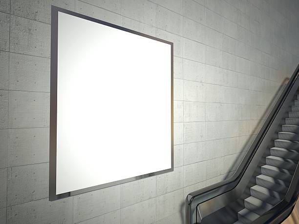 istock Moving escalator stairs and blank advertising billboard 179082922