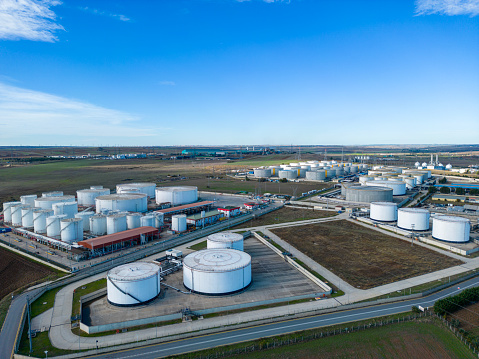 Aerial view of petrol industrial zone, oil strage tanks in Marmara Ereglisi, Tekirdag