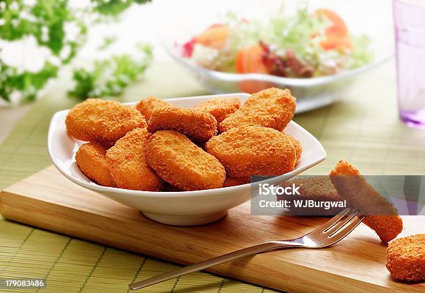 Chicken Nuggets In A White Bowl Stock Photo - Download Image Now - Chicken Nugget, Lettuce, Chicken Meat