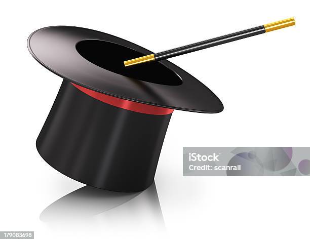 Magicians Top Hat And Magic Wand Stock Photo - Download Image Now - Magician, Hat, Top Hat