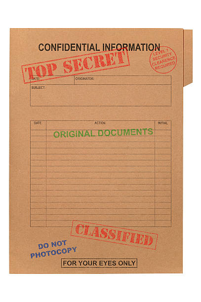 Top Secret Confidential file "A manila file with various security stamps upon it, isolated on white with clipping path." rubber stamp photos stock pictures, royalty-free photos & images