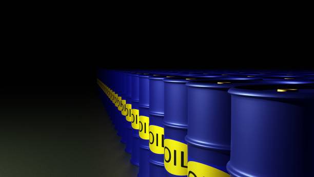 istock petroleum gasoline barrels on a black background. 1790847257