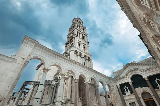 The bell tower of the diocletian palace in Split, Croatia.