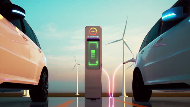 Electric cars at ev Supercharger stations