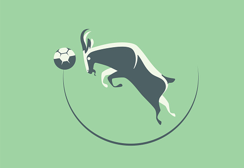 vector illustration of goat jumping and heading soccer ball