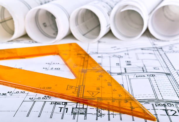 architect project blueprints stock photo