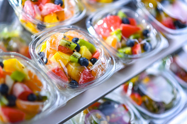 istock Boxes with pre-packaged fruit salads in a commercial fridge 1790869222