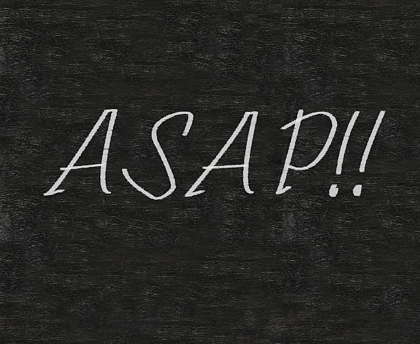 istock as soon possible written on blackboard background high resolution 179086932