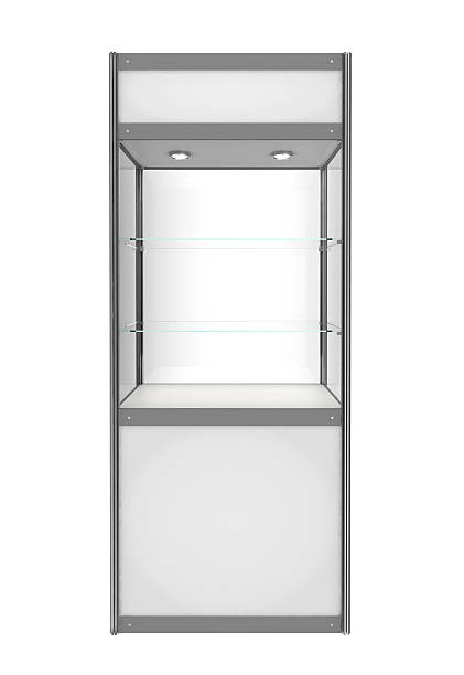 white showcase Empty exhibition showcase isolated on white display cabinet photos stock pictures, royalty-free photos & images