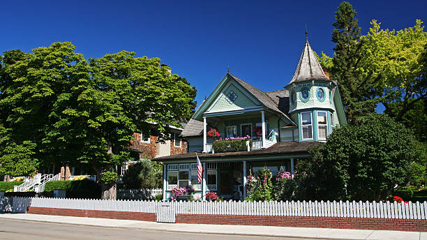istock luxury house on suburbs against blue sky, USA 179087358