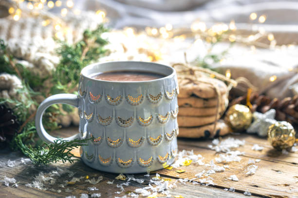 istock Winter composition with a cup of cocoa, cookies and decorative details. 1790873772