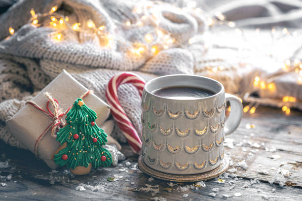 istock Winter composition with a cup of cocoa and decorative details. 1790873782