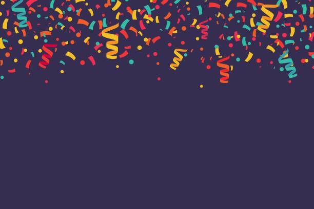 ilustrações de stock, clip art, desenhos animados e ícones de confetti falling from the top explosion festive vector banner. happy day celebration background vector illustration - colors streamer backgrounds congratulating