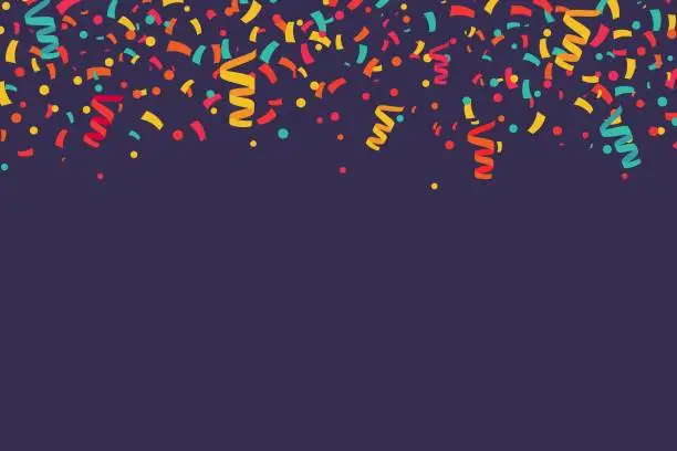 Vector illustration of Confetti falling from the top explosion festive vector banner. Happy day celebration background vector illustration